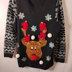 Holiday Time Reindeer/Embellish Christmas Sweater